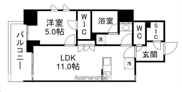 シーズンフラッツ青葉通一番町(1LDK/11階)の間取り写真