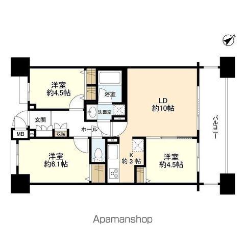 パークフラッツ横濱公園(3LDK/10階)の間取り写真