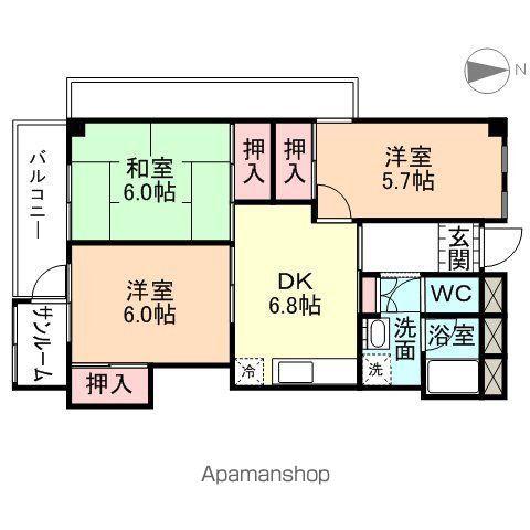 北野ハイツ(3DK/3階)の間取り写真