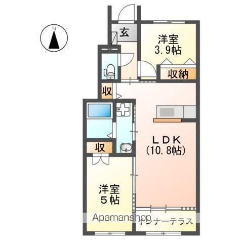 パルフェ寿(2LDK/1階)の間取り写真