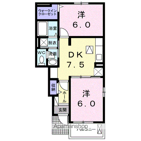 ル・ココンB(2DK/1階)の間取り写真