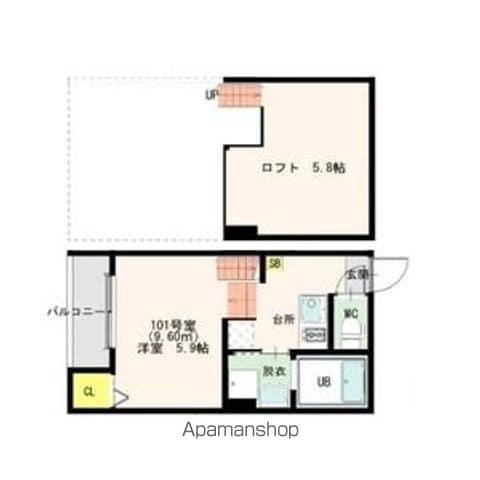 SANCTUARY(1K/1階)の間取り写真