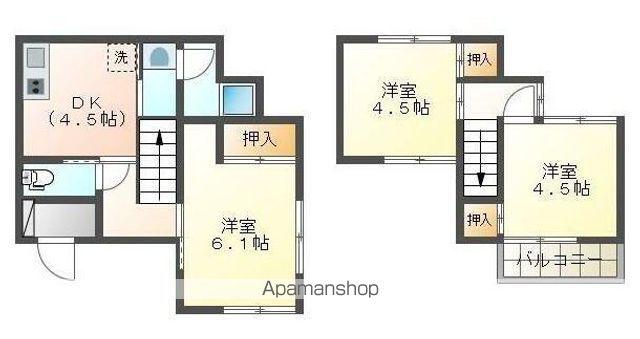 高松琴平電鉄長尾線 木太東口駅 徒歩8分 2階建 築52年(3DK)の間取り写真