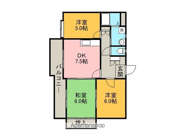 ヴィラ白壁(3DK/2階)の間取り写真