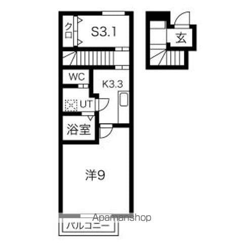 岩手県花巻市 2階建 築3年(1K/2階)の間取り写真