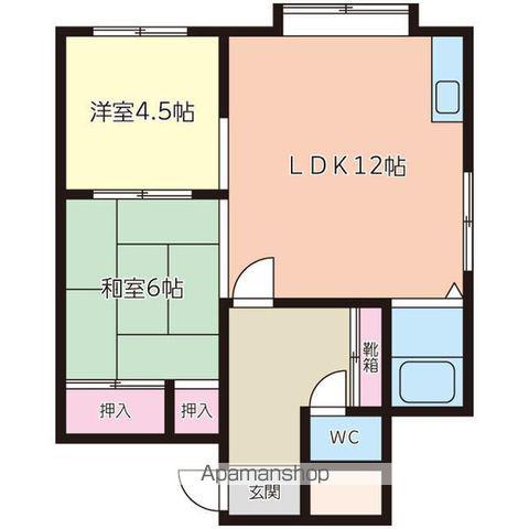 カーサ・デ・ビエント(2LDK/2階)の間取り写真