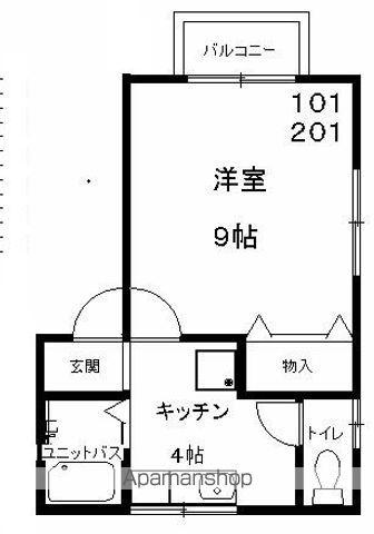 オーディン(1K/2階)の間取り写真