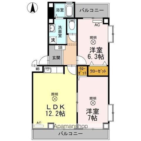 TWIN CASA Ⅱ棟(2LDK/3階)の間取り写真