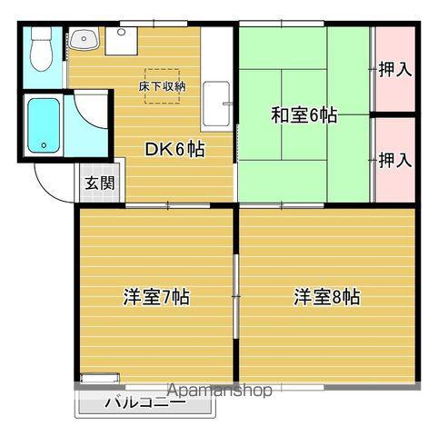 仙石線 石巻駅 バス乗車時間：20分 鹿妻小学校前バス停で下車 徒歩1分 2階建 築22年(3DK/1階)の間取り写真