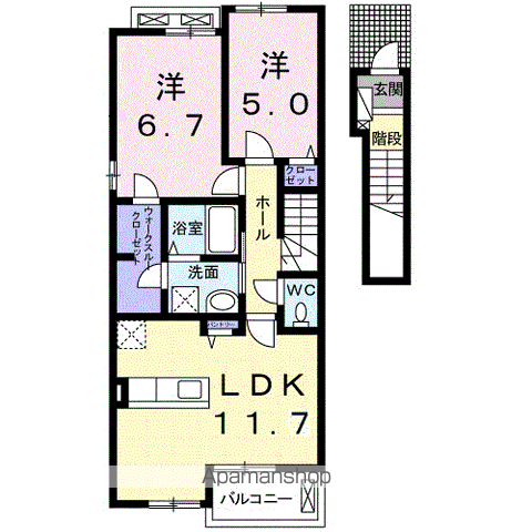 エクシード(2LDK/2階)の間取り写真