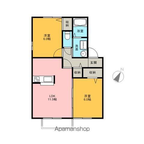 サニーフラット(2LDK/1階)の間取り写真