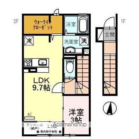 F. クレオ(1LDK/2階)の間取り写真