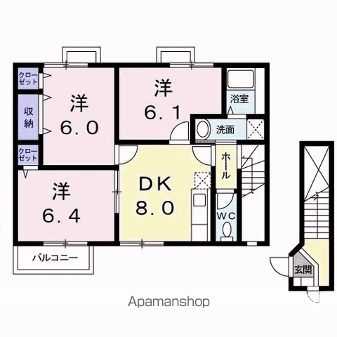 ハッピースクエアー 3(3DK/2階)の間取り写真