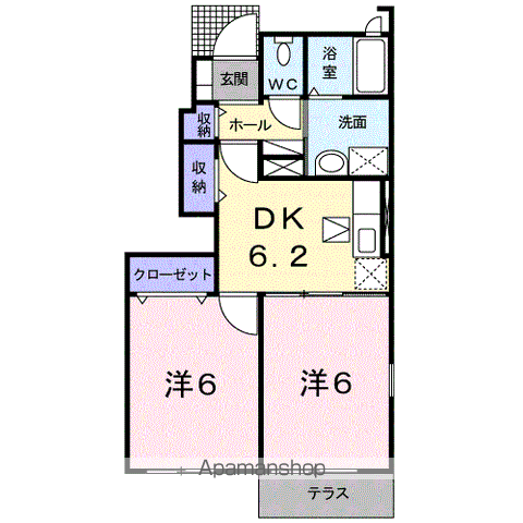 ソレアードヒルズC(2DK/1階)の間取り写真