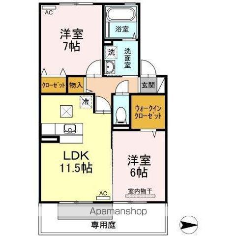 サンディーア A棟(2LDK/1階)の間取り写真