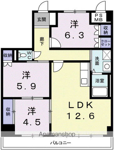 シエル青山(3LDK/4階)の間取り写真