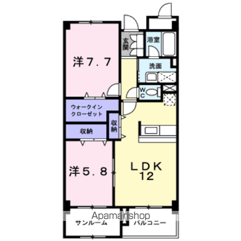 シャトーグラース(2LDK/3階)の間取り写真