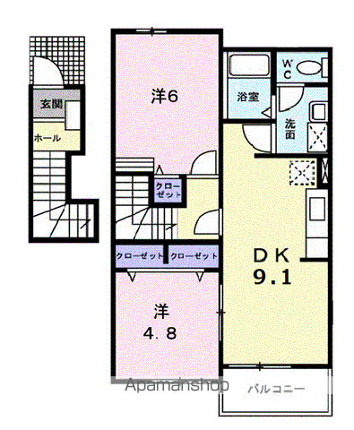 ライトホームズ(2DK/2階)の間取り写真