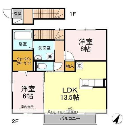 ポルトボヌール A棟(2LDK/2階)の間取り写真