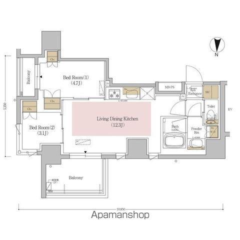 アーバネックス錦糸町ノース(2LDK/6階)の間取り写真