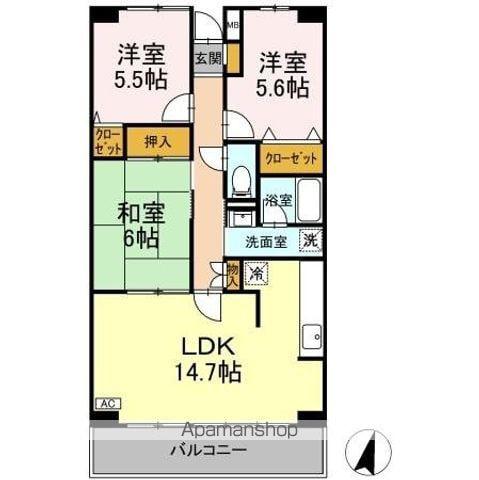 ルーチェ緑が丘A棟(3LDK/1階)の間取り写真