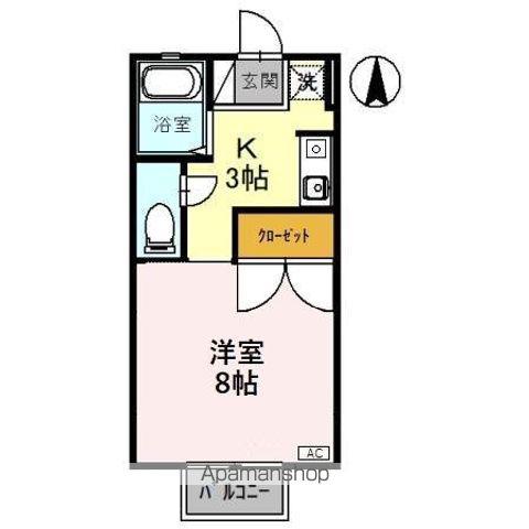 ビューラⅡ(1K/2階)の間取り写真