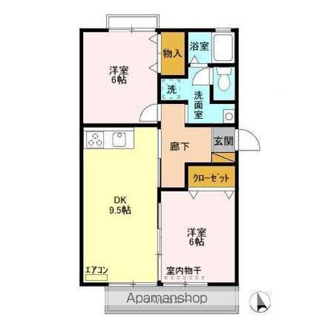 ウィステリアおゆみ野A(2DK/1階)の間取り写真