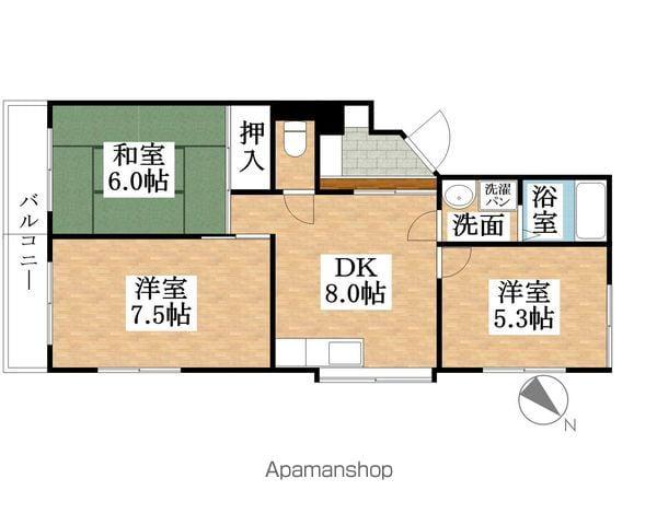 クローバー浅井(3DK/1階)の間取り写真