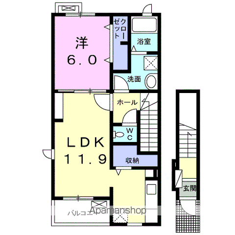 カーサピアッツァⅠ(1LDK/2階)の間取り写真
