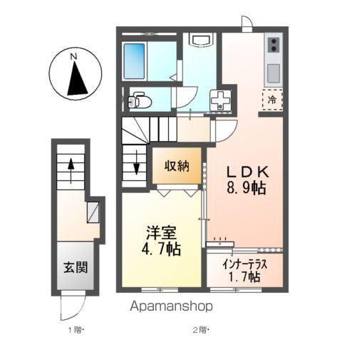 シャイン・ウエスト(1LDK/2階)の間取り写真