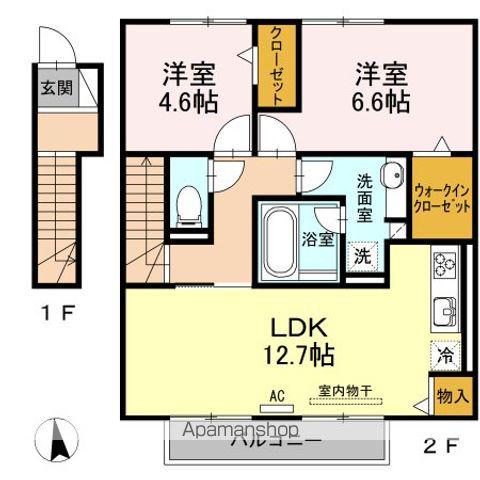 カーサ矢形(2LDK/2階)の間取り写真