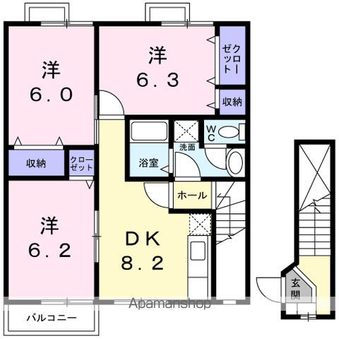ソル・サリエンテB(3DK/2階)の間取り写真
