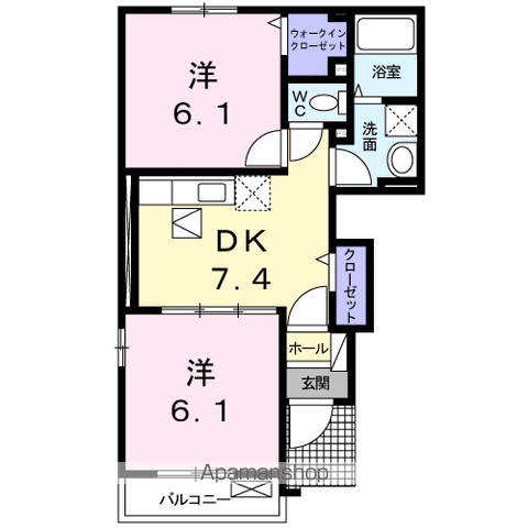 クリスタルコートC(2DK/1階)の間取り写真