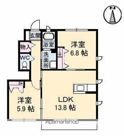 パインテイル A・B・C・D棟(2LDK/1階)の間取り写真