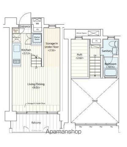 ドゥーエ新丸子(ワンルーム/2階)の間取り写真