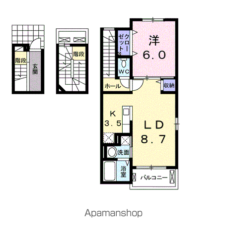 ユニゾン G(1LDK/3階)の間取り写真