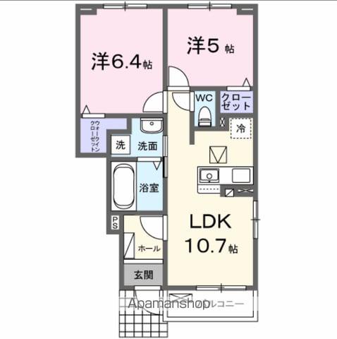 ヒルズ津屋崎Ⅰ(2LDK/1階)の間取り写真