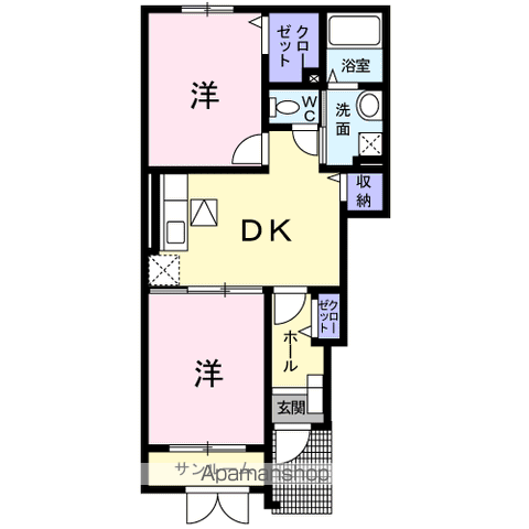 ソレイユⅠ(2DK/1階)の間取り写真