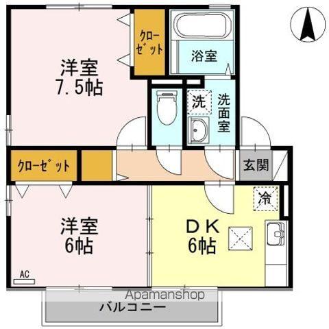 リビングタウン古川西A棟(2DK/1階)の間取り写真