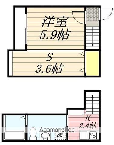エバーブライト馬出(1K/2階)の間取り写真