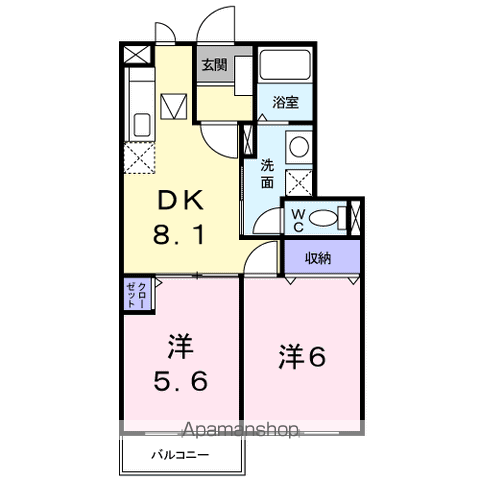 ラウム 壱番館(2DK/1階)の間取り写真