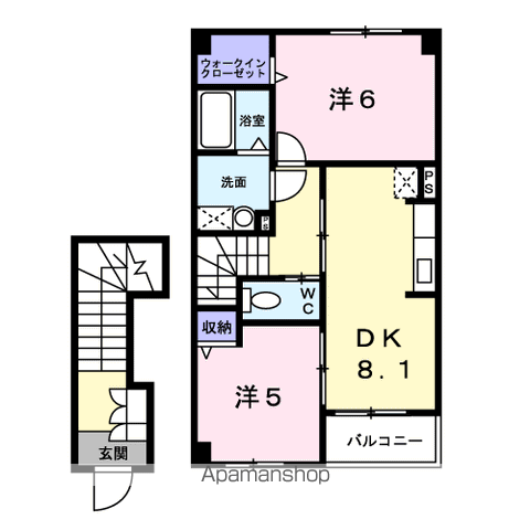 ラフレシールⅠ(2DK/2階)の間取り写真