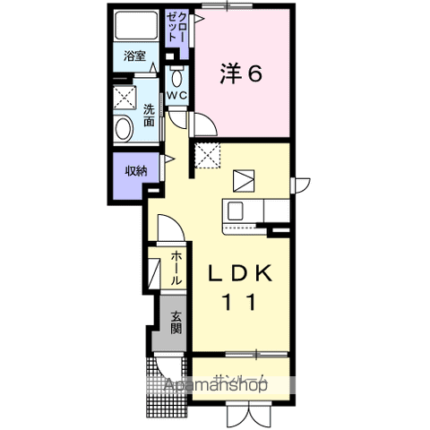 羽越本線 羽後本荘駅 バス乗車時間：25分 車検場前バス停で下車 徒歩3分 2階建 築7年(1LDK/1階)の間取り写真