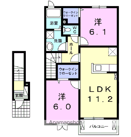 東北新幹線 くりこま高原駅 バス乗車時間：13分 高田二丁目バス停で下車 徒歩5分 2階建 築11年(2LDK/2階)の間取り写真