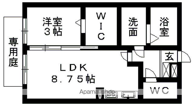 メゾンミューA棟(1LDK/1階)の間取り写真