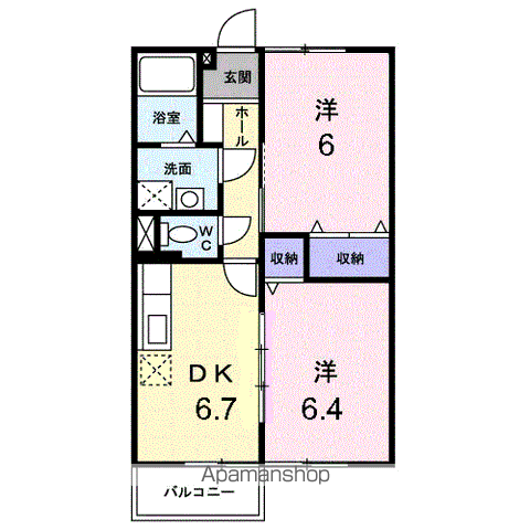 サンスクエア21・B(2DK/1階)の間取り写真