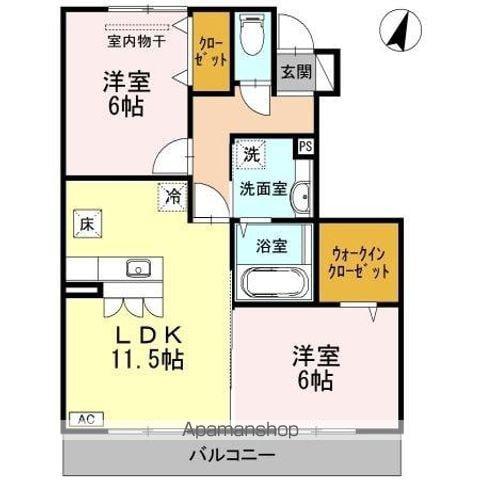 プランドール安岡Ⅲ B(2LDK/1階)の間取り写真