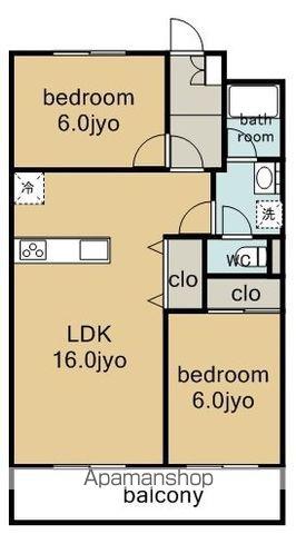 ロイヤルマンション丁田(2LDK/5階)の間取り写真