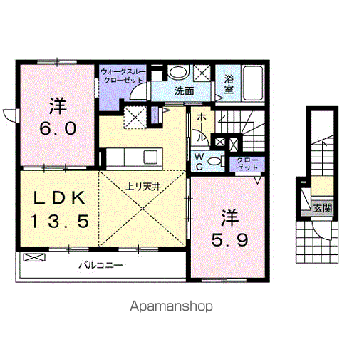 トリニティ岩村田Ⅰ(2LDK/2階)の間取り写真