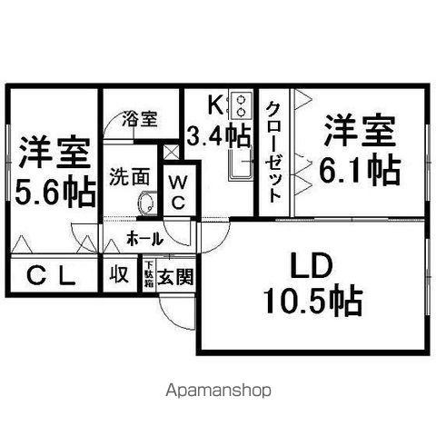 リバーサイド中ノ島(2LDK/1階)の間取り写真